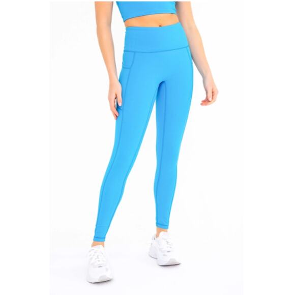 Mono B Womens Large Sweetheart No Front Seam High Waisted Leggings Blue MSRP $48 - Picture 1 of 13